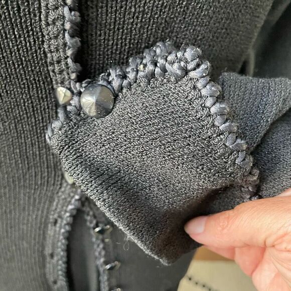 Vintage 70s St John 2pc Pleated Skirt Suit Set Santana Knit Black  4 - Picture 7 of 10